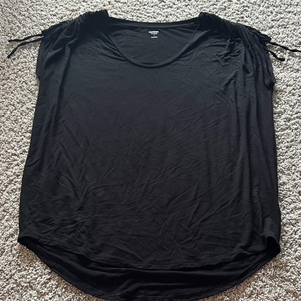 Express Elegant Black Short Sleeve Tee with Tie Accents